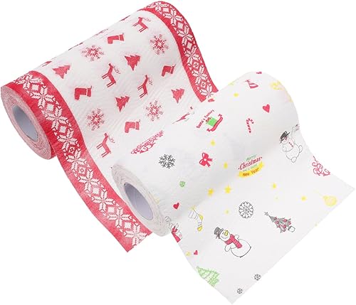 BESTonZON 2 rollos de toallas de papel de Navidad de papel de cocina, rollos de cocina de Navidad, limpieza de aceite para cocina casera y envoltura