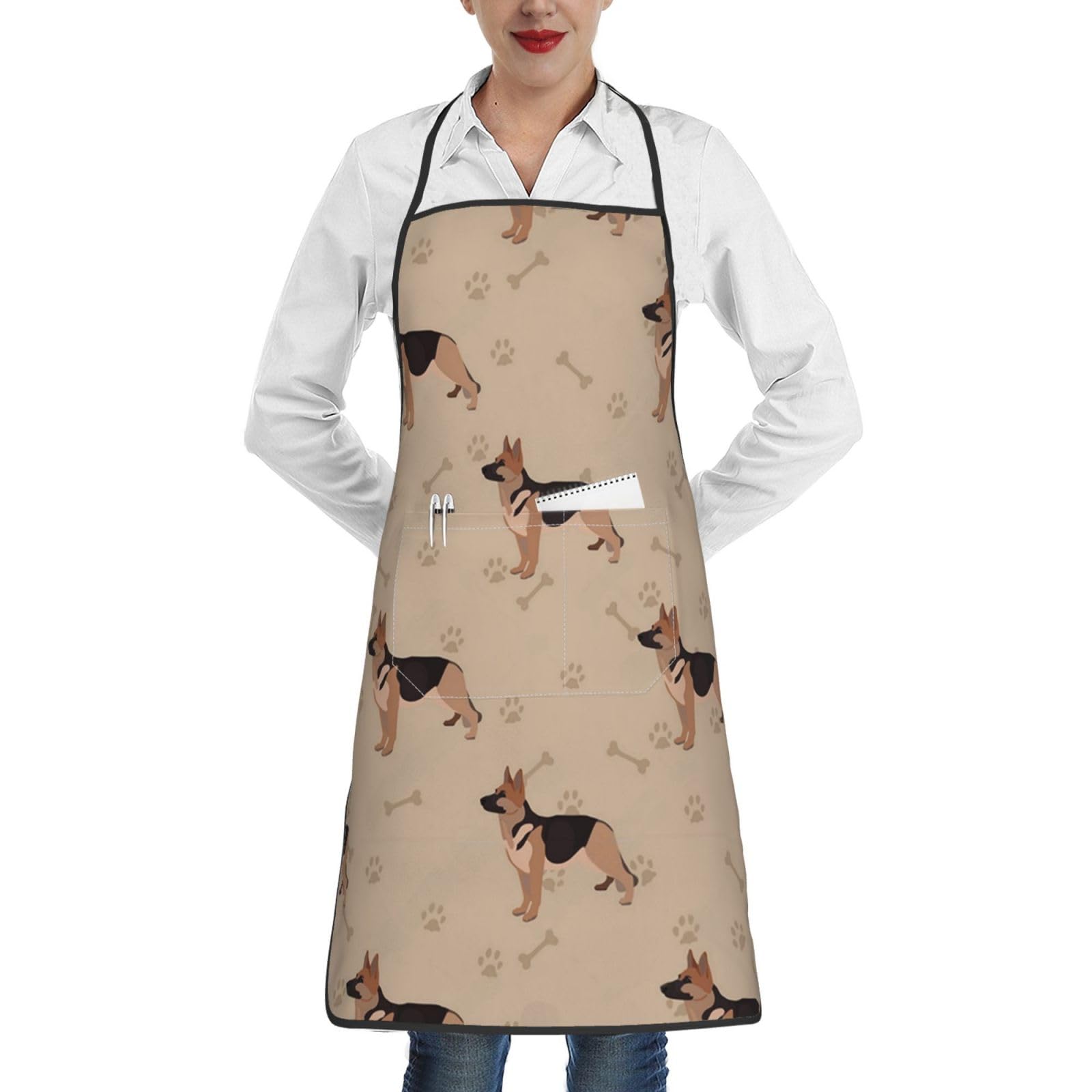 YsoLda Kitchen Aprons,Cooking Apron With Pockets,Waterproof Chef Apron Adjustable Bib Aprons,German Shepherd Foot Prints