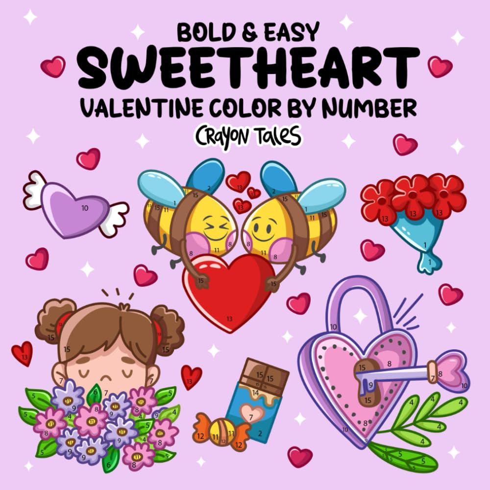 Sweetheart Valentine Color by Number: Bold and Easy Coloring Book for Adults and Teens featuring Cute Animals for Stress Relief and Relaxation (Bold and Easy Color by Number Coloring Books)
