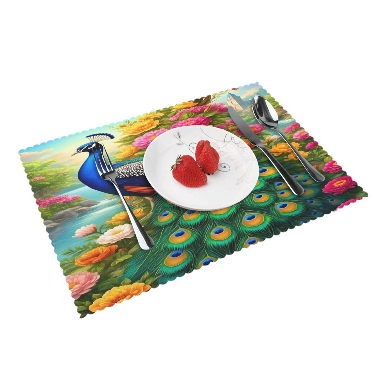 Peacock Floral Garden (2) Placemats Set of 4 Print Table Mats Place Mats Table Decor for Kitchen Dining 12X18 in
