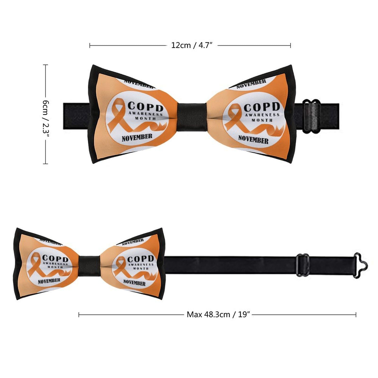 JYYAU COPD Awareness Month Orange Ribbon Bow Tie Adjustable Necktie For Men Business Fashion Pre-tied Tie Neckwear Novelty Accessory For Weddings Party Festival