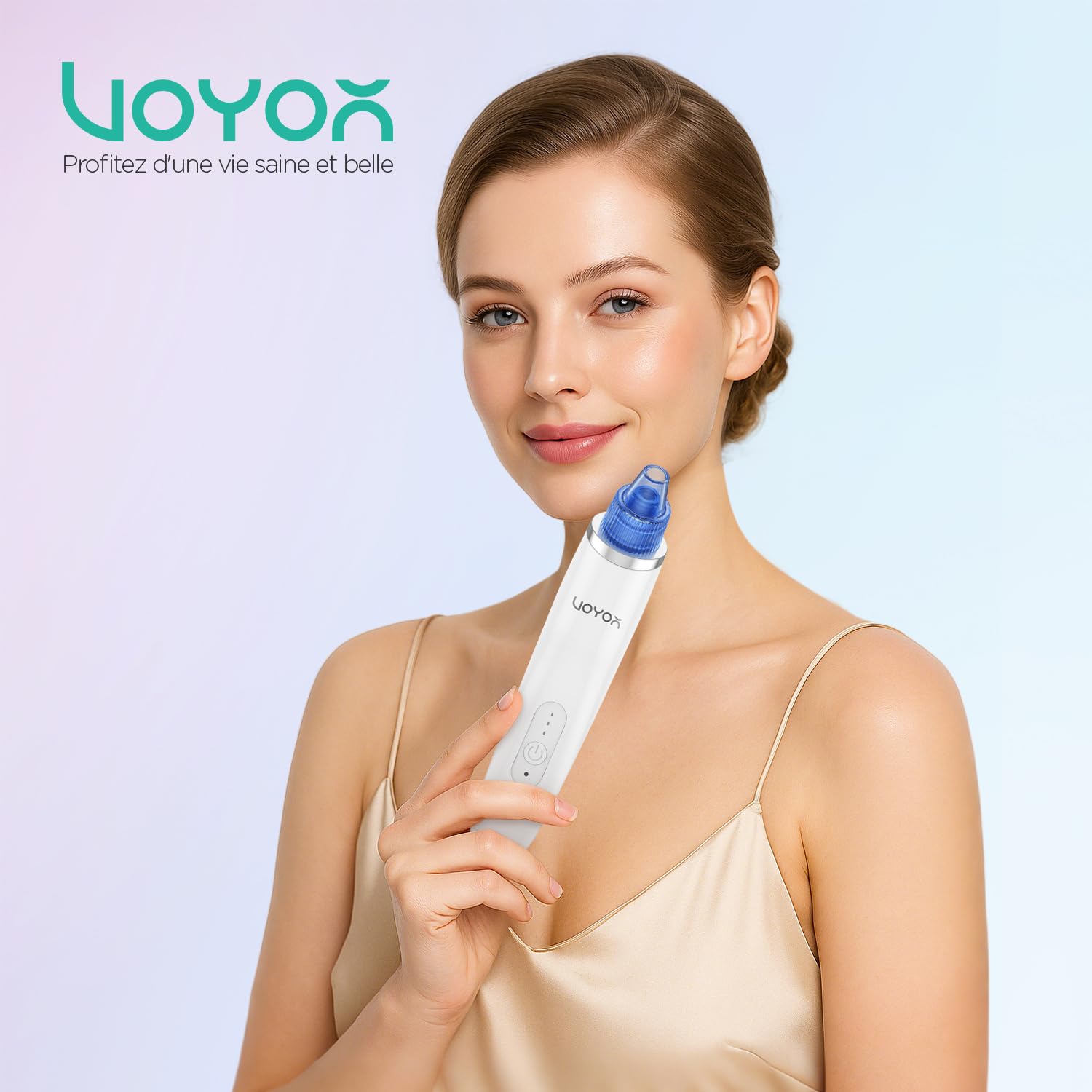 VOYOR 6 en 1 Aspirateur Point Noirs Professionnel Extracteur de Point Noir Electrique Tire Comedons Nettoyant de Pores Soin Visage Femme Blackhead Removal, 6 Sondes et 3 Modes, Rechargeable BR410