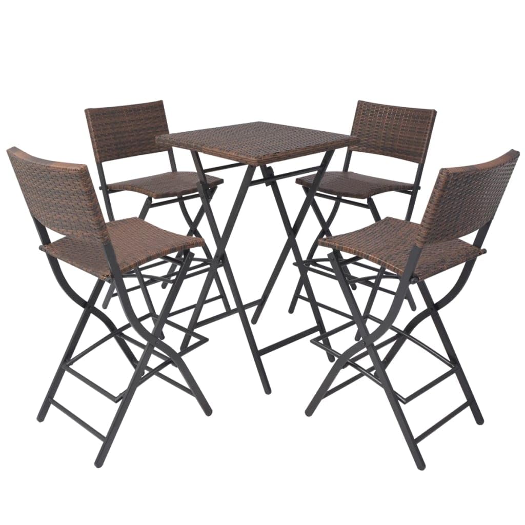 vidaXL Mesa Alta de Bar con Taburetes Jardín 5 Pzas Juego de Muebles Terraza Mesita y Sillas Altas Asienyos de Poli Ratán Sintétco Marrón Tipo Mimbre