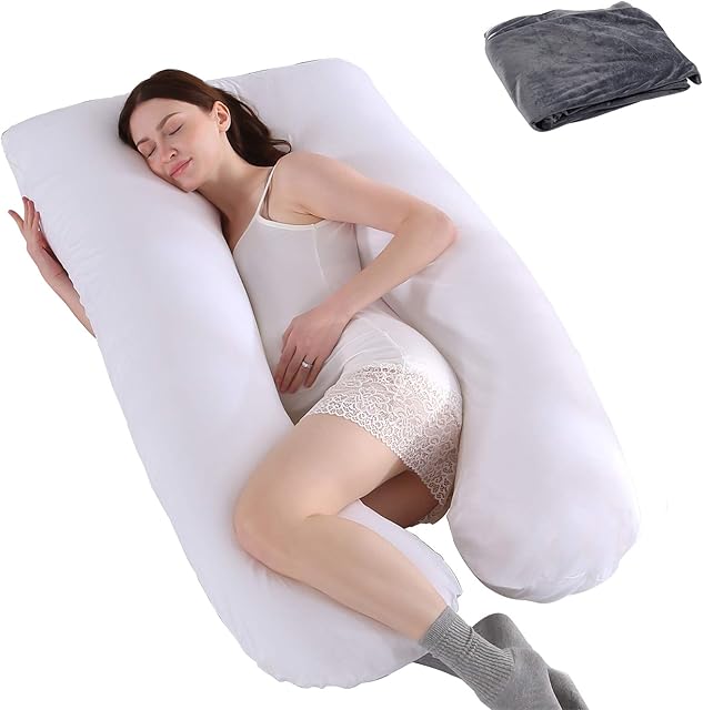 GRANDMA SHARK Pregnancy Pillow for Sleeping, 100% Cotton U-shaped Maternity Pillow & Body Pillow, L Shaped Pillow, V Shaped Pillows for Bed 10ft
