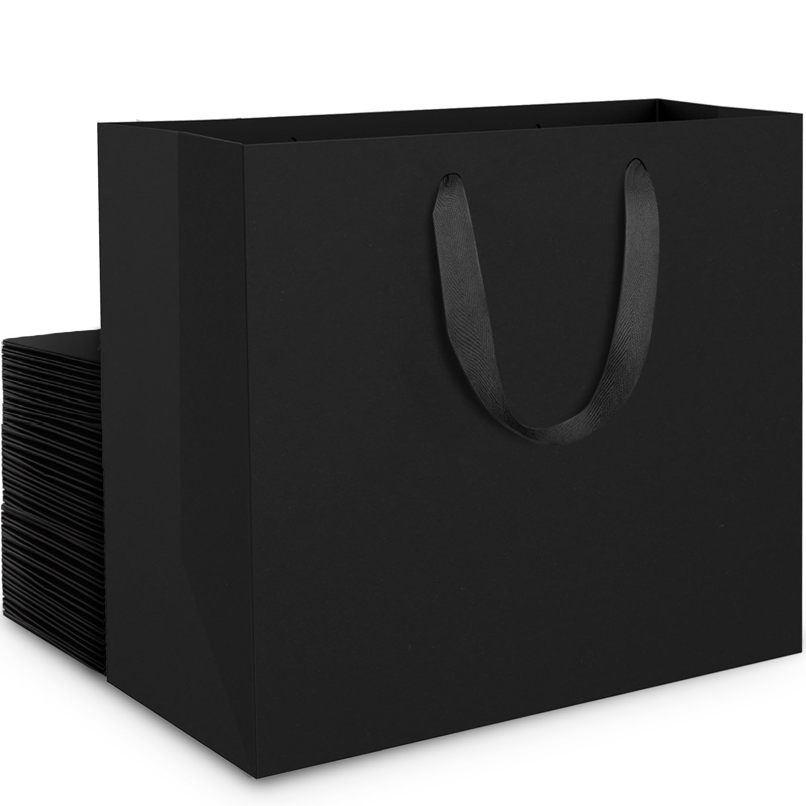 EUSOAR Schwarz Papiertüten mit Henkel - 30 Pack Geschenktüten 32x11.5x28cm L - 250GSM Papiertüten Groß für Geburtstag Party - Schwarz Gift Bags Geschenktaschen