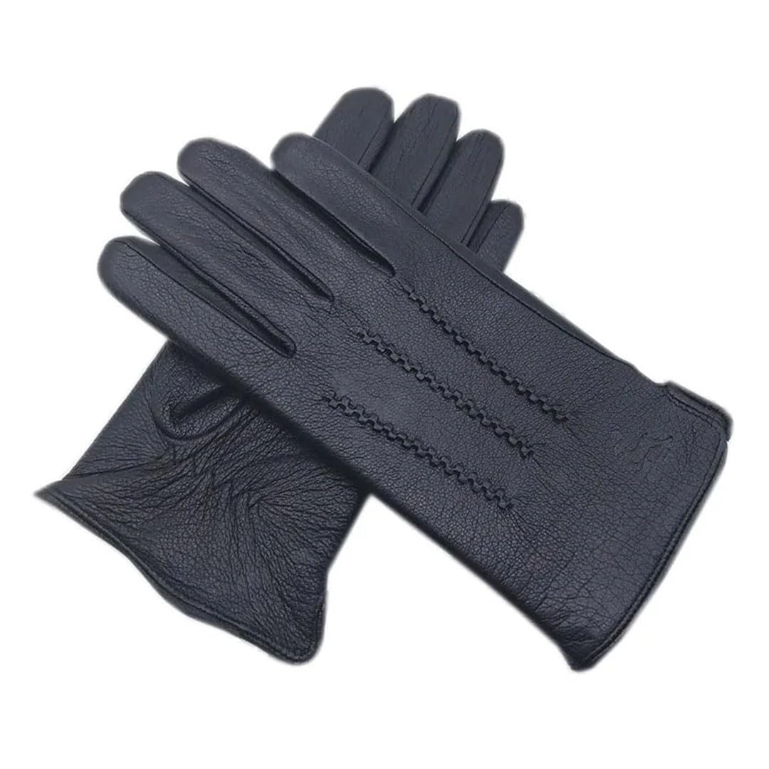 Guanti invernali da uomo in pelle di daino da donna Guanti da polso in vera pelle di daino Fodera in lana Macchina da cucire Caldo Guida Equitazione Col Nero 11, Nero , 45,5 EU