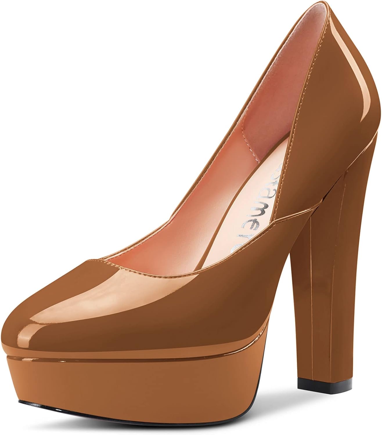 Castamere Women High Heel Chunky Block Platform Round Toe Slip-on Pumps Classic Cute Dress 5.1 Inches Heels Shoes