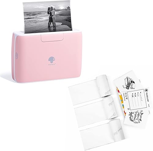 Phomemo Impresora térmica portátil M04S con papel térmico adhesivo blanco de 2.087 in 3 rollos