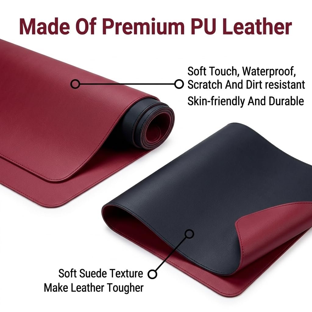 Double Sided Nail Art Table Mat, Soft Microfiber Leather Nail Hand Rest Mat, Waterproof Nail Arm Rest, Nail Mat for Manicure Table Nail Technician, for Desk, Dining Table, Black & Red (MAT ONLY)