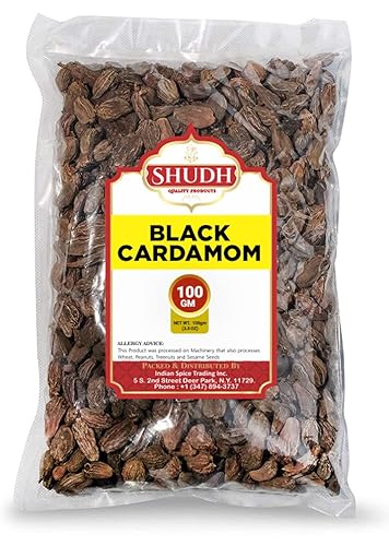 SHUDH - Cápsulas de cardamomo negro de 100 GM  Especias indias Kali Elaichi enteras  Todo natural  Vegano  Apto para gluten  Sin OMG  Origen indio