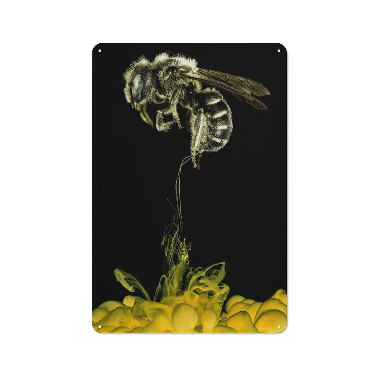 Junmoney Style-15 For Hobby Room Or Studio, Bee With Yellow Splash Retro-Style Tin Sign 30X20cm, For Room Styling Across Hobby Rooms And Studios