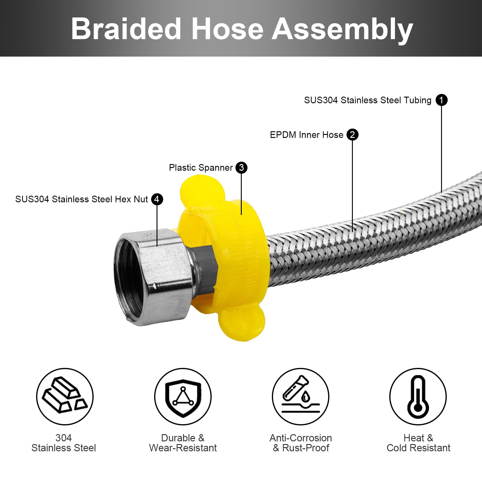40cm Flexible Pipe British Standard 1/2”(90°) x 1/2” BSP Fitting - Image 4