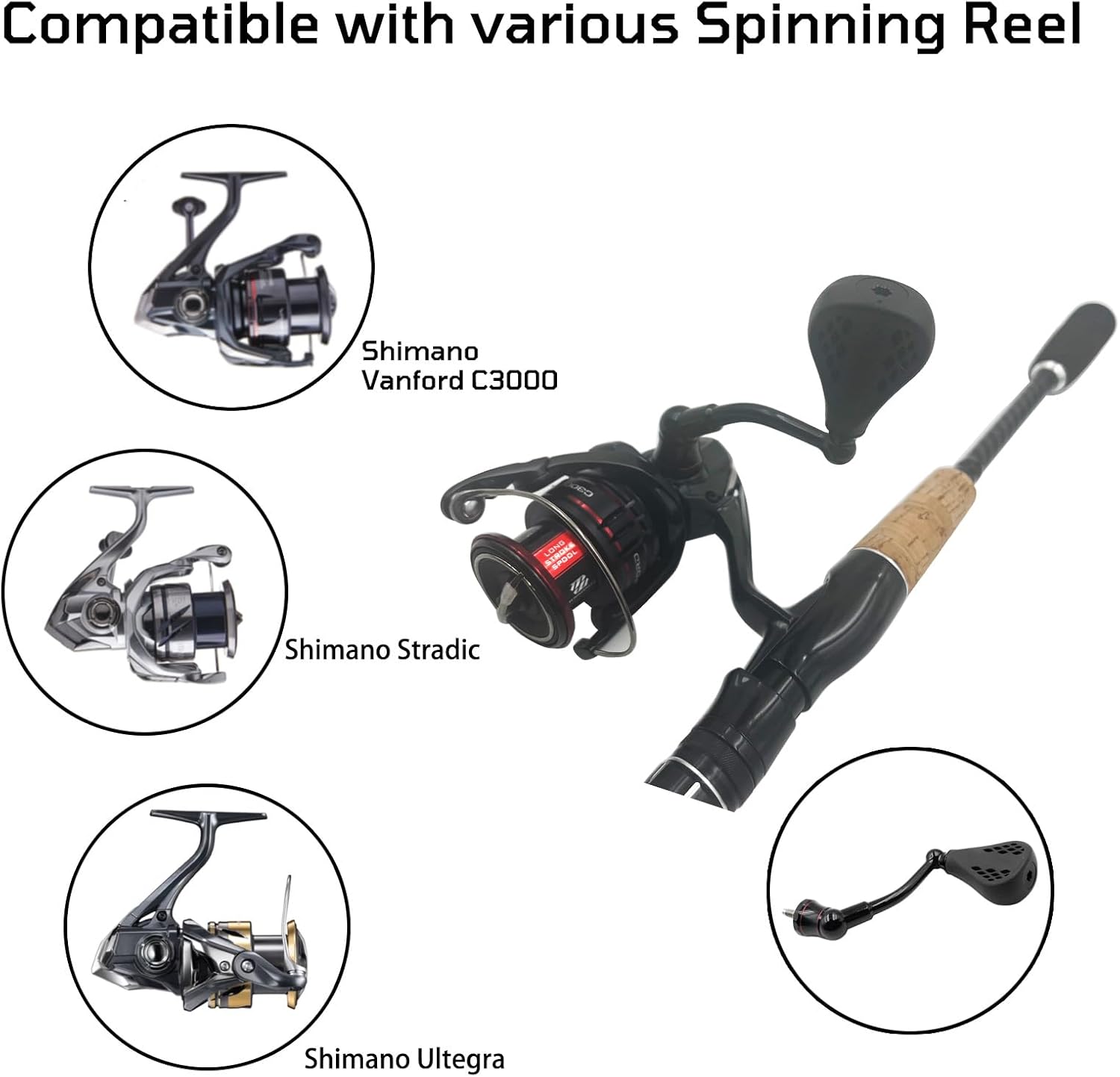 63mm Replacement Fishing Reel Handle with TPE Knob 35mm Compatible for Shimano Stradic FL/FM Stella Vanford Vanquish Nasci