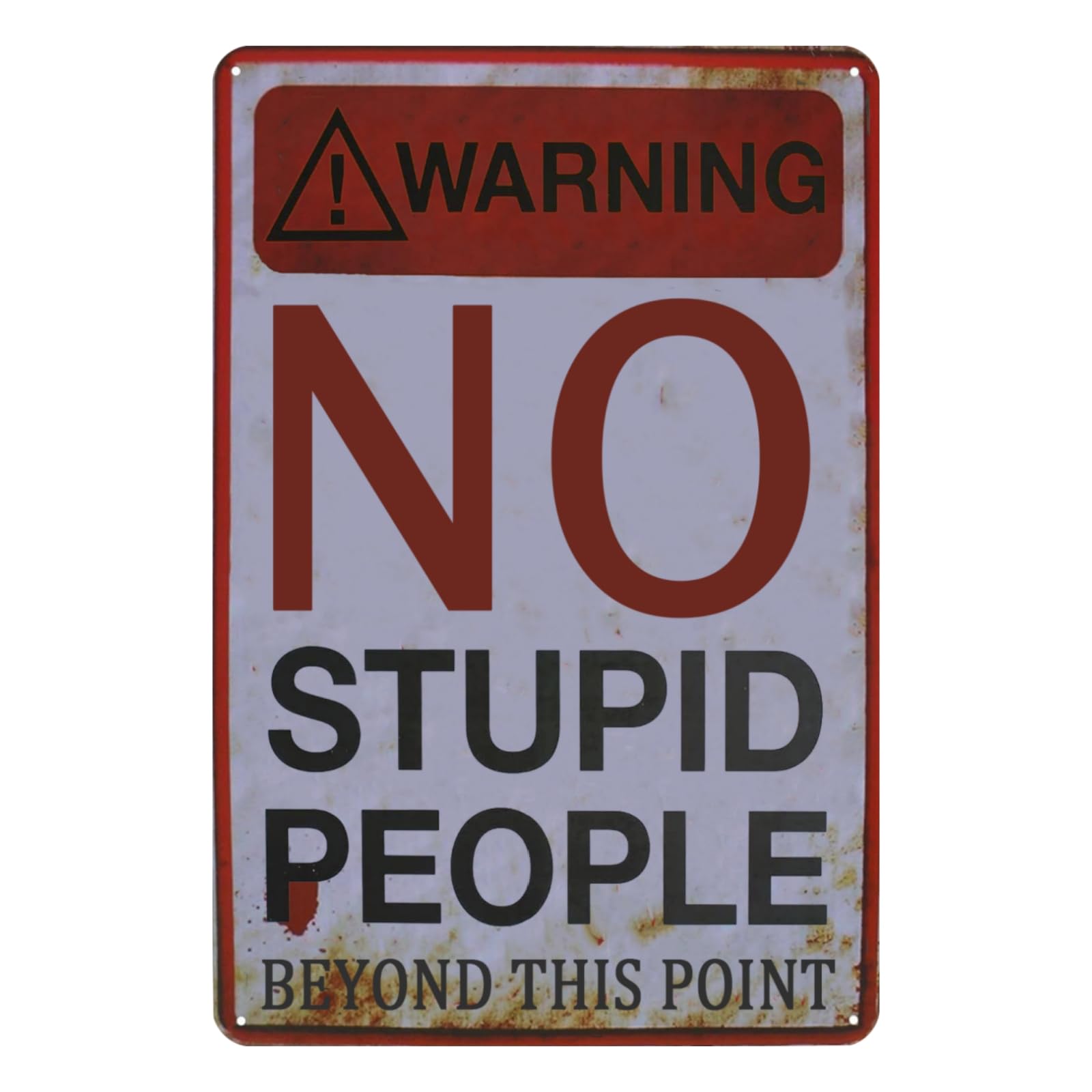 Vintage Metal Tin Sign Warning Sign No Stupid People Signs Retro man cave decor Warning No Stupid People Beyond This Point Sign No Trespassing Decor garage signs For Men Mancave Room decorations 8"x12