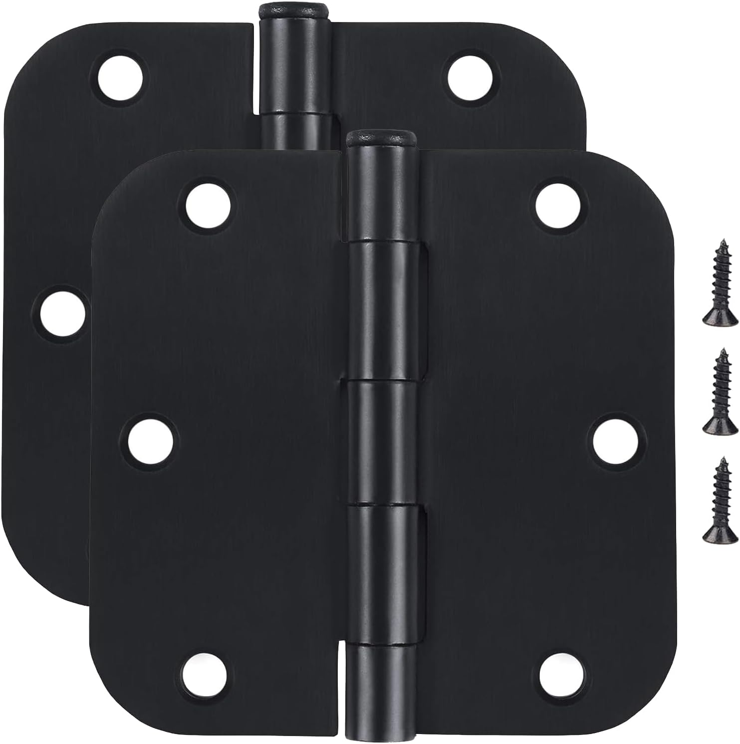 2Pcs Rounded Matte Black Door Hinges 3.5 Inch 5/8" Radius Heavy-Duty Mat Hinge, Black Hinges for Doors Standard Bedroom Work Office Door Hardware Removable Pin,Farm,Shed,Gate,Greenhouse Vent Window