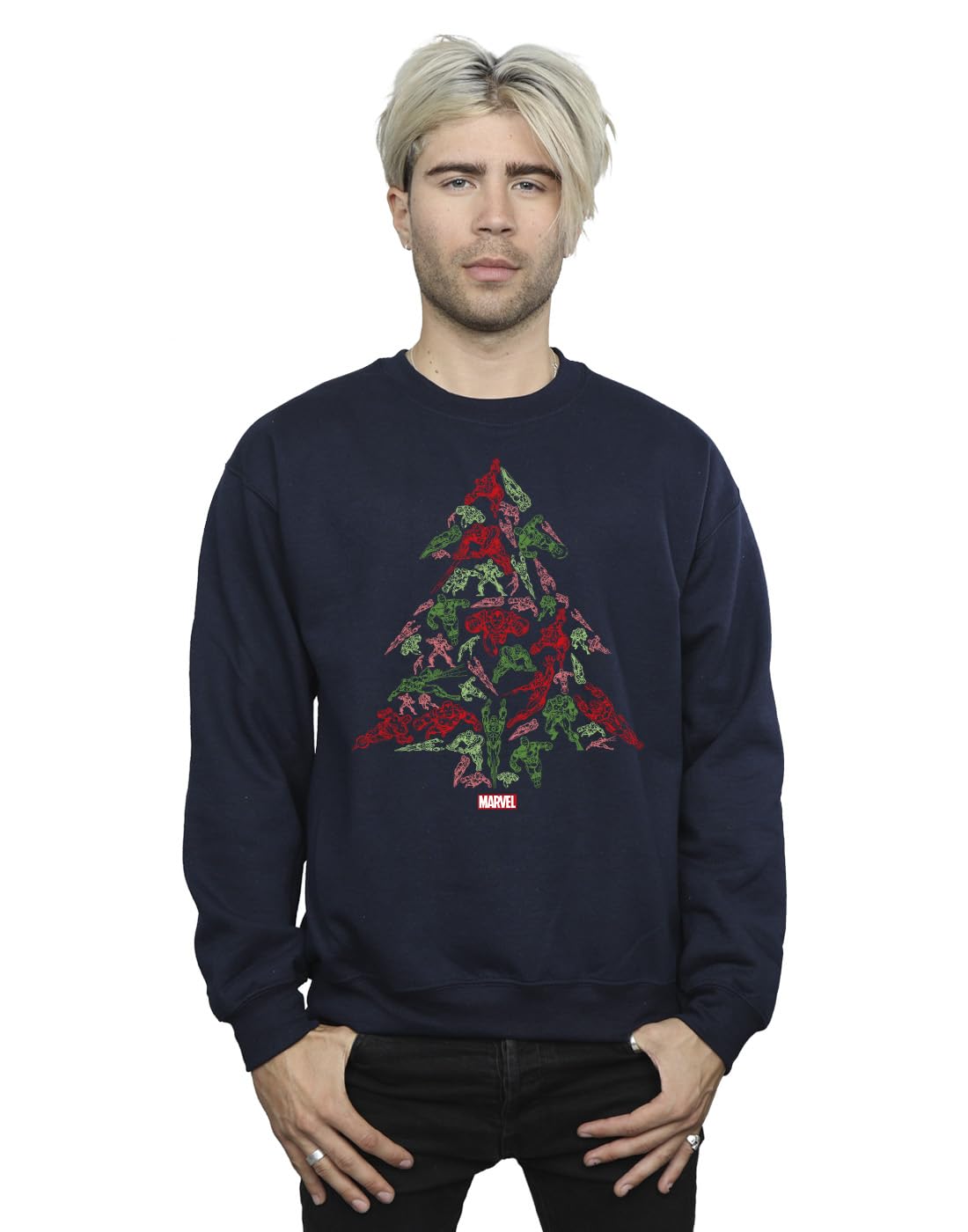 Absolute Cult Men's Navy Blue Marvel Avengers Christmas Tree Sweatshirt XXX-Large