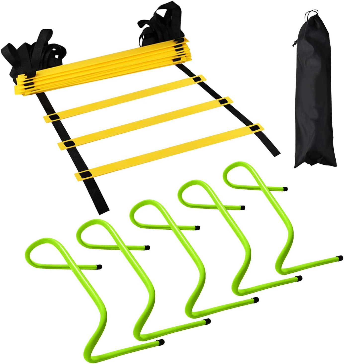 12 Rung Agility Training Ladder Kit – with A Carry Bag, Extra 5pcs of 6 Inch Speed Hurdles– All Purpose Football Soccer Agility Training Fitness Equipment : Sports & Outdoors
