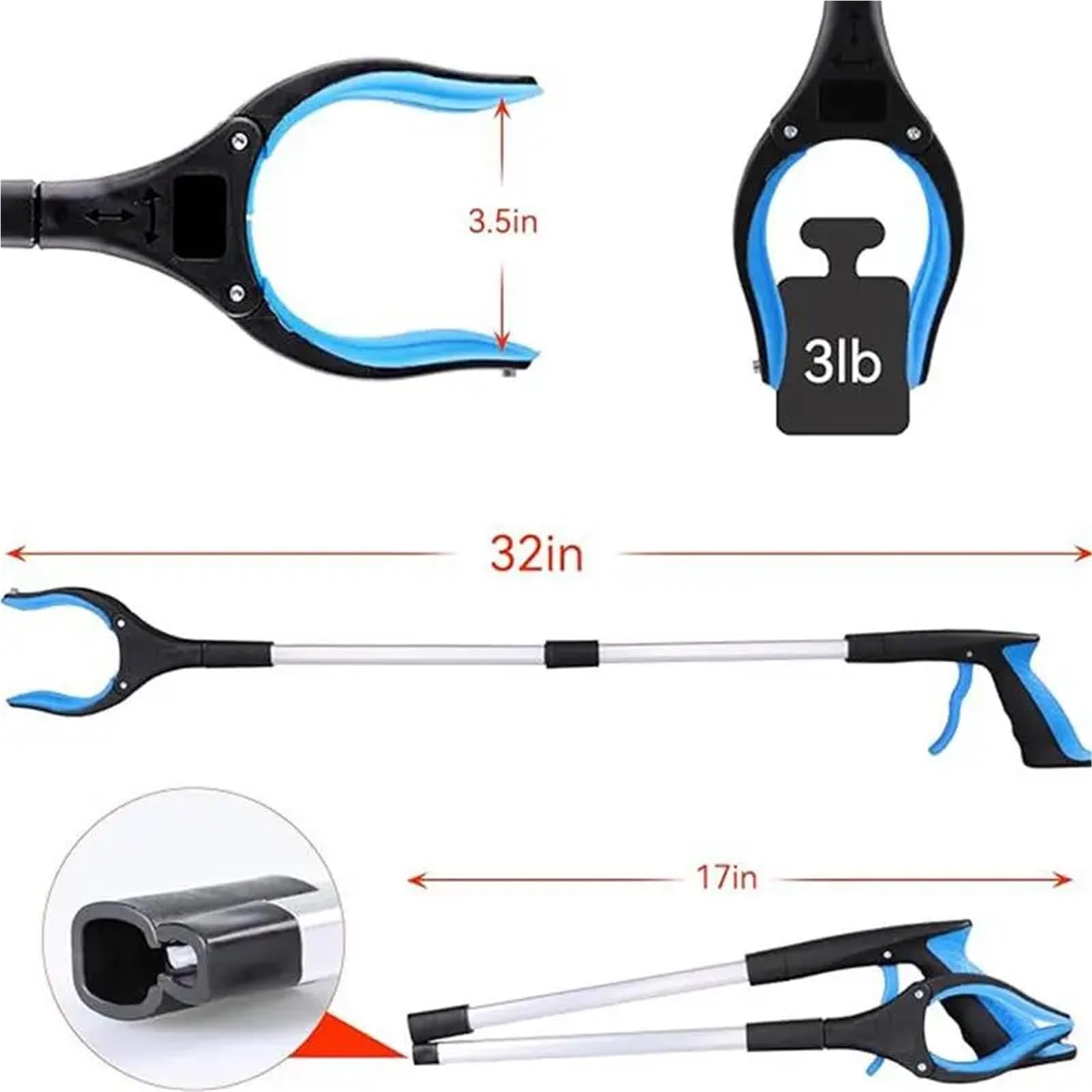 Agarrador plegable con clip giratorio de 360 ​​grados, recolector basura aleación aluminio engrosado, limpieza y saneamiento del hogar Para RecoleccióN(Orange)