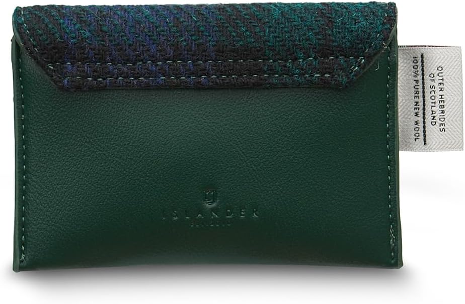 Islander The Card Wallet - Made of Microfibre Leather & Harris Tweed, 4.33’ L x 2.75’ (Black Watch)