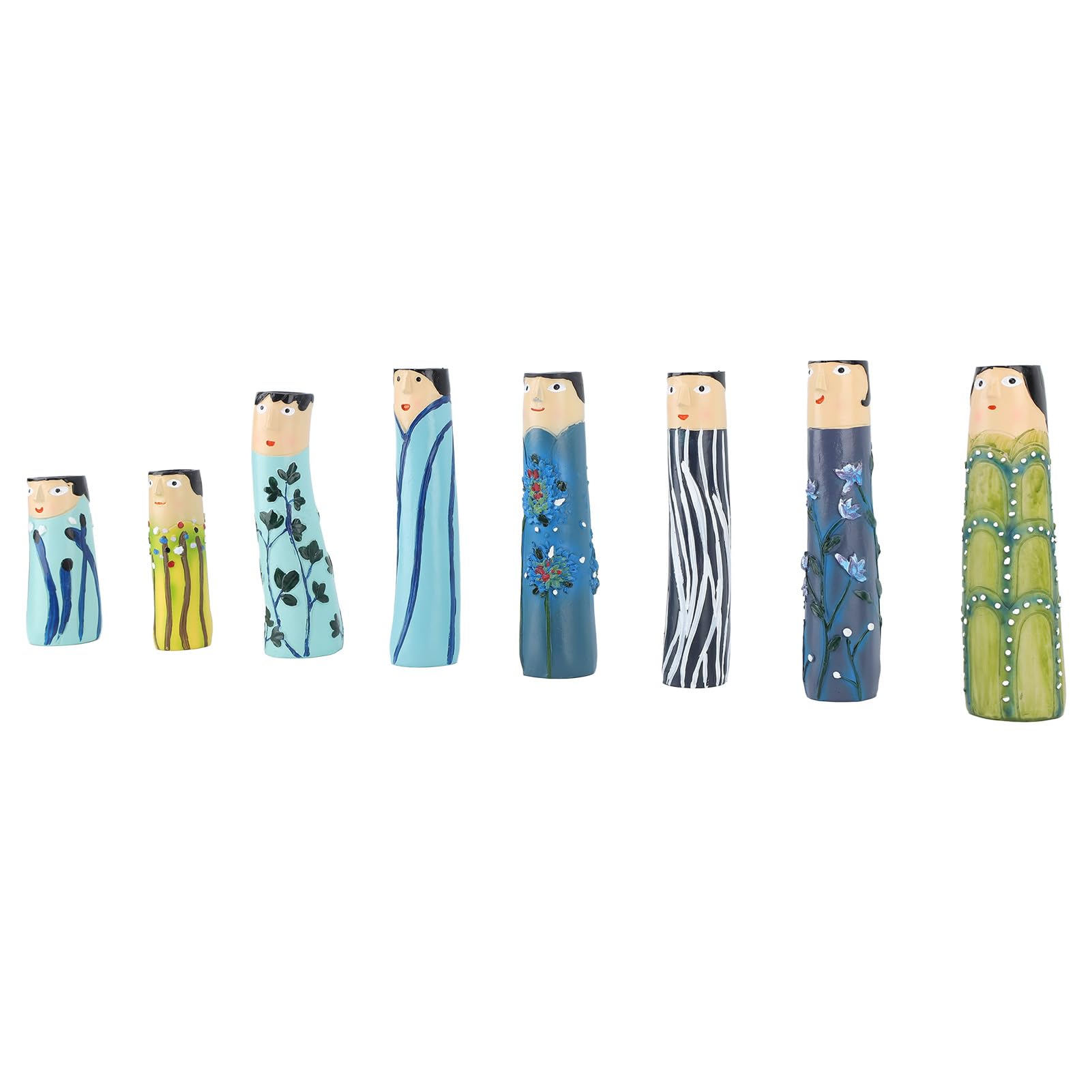 Painted Family Vase, Resin Romantic Easy Cleaning Prevent Aging 8pcs Cute Character Vase Decorative Ornament for Living Room for Shelf