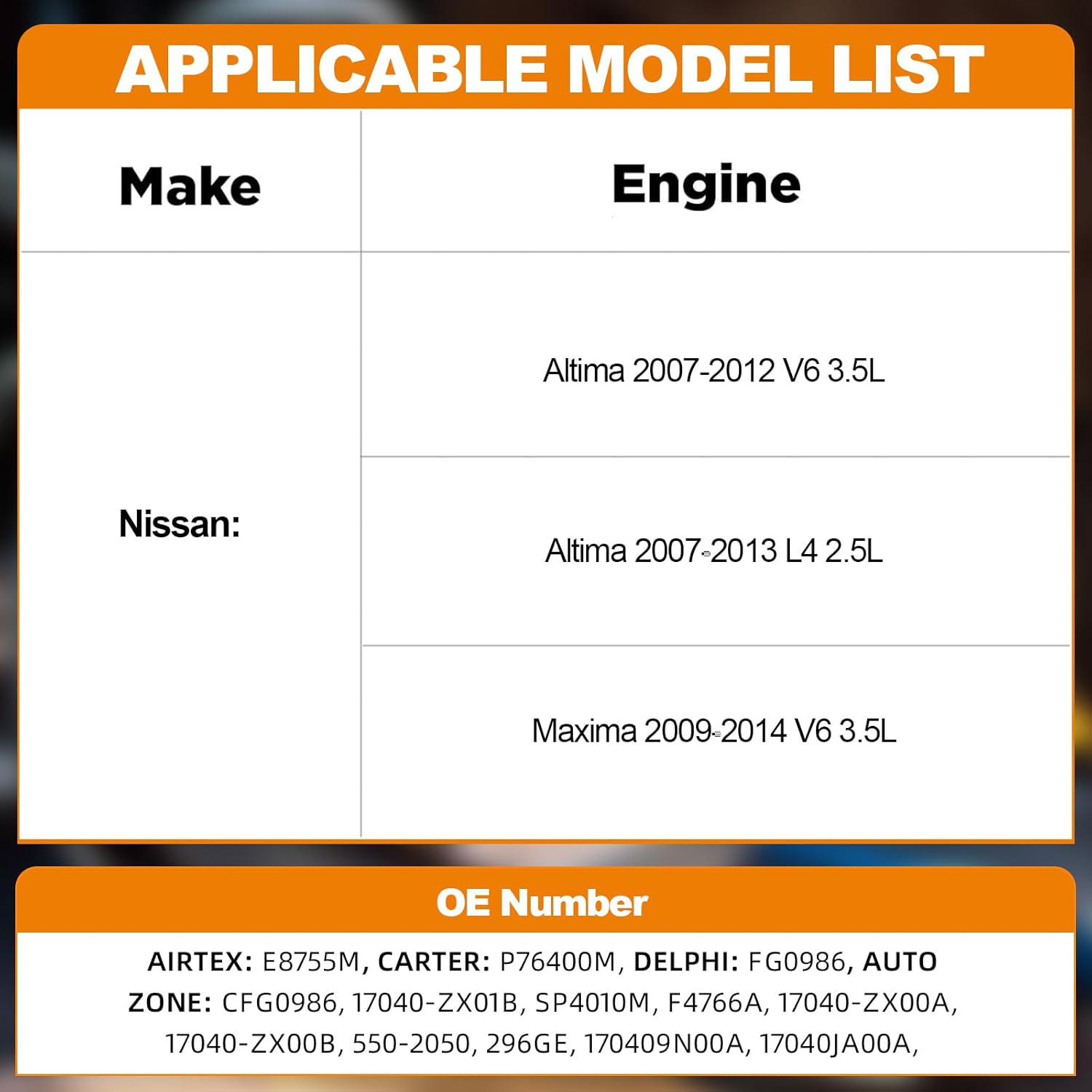 Electric Fuel Pump Assembly Compatible With Nissan Altima 2007-2012 V6 3.5L Altima 2007-2013 L4 2.5L Maxima 2009-2014 V6 3.5L Replaces FG0986 P76400M SP4010M