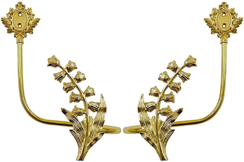 Curtain Tiebacks Lily of The Valley Curtain Holdbacks, American Brass Curtain Tiebacks, Vintage Curtain Decoration, Villa Curtain Fasteners, Easy to Install (Color : Gold, Size : Right)