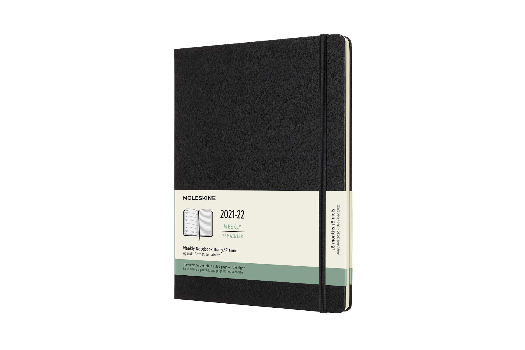 Moleskine - Agenda Settimanale 18 Mesi, Agenda Settimanale 2021/2022, Weekly Notebook con Copertina Rigida e Chiusura ad Elastico, Formato Extra-Large 19 x 25 cm, Colore Nero, 208 Pagine