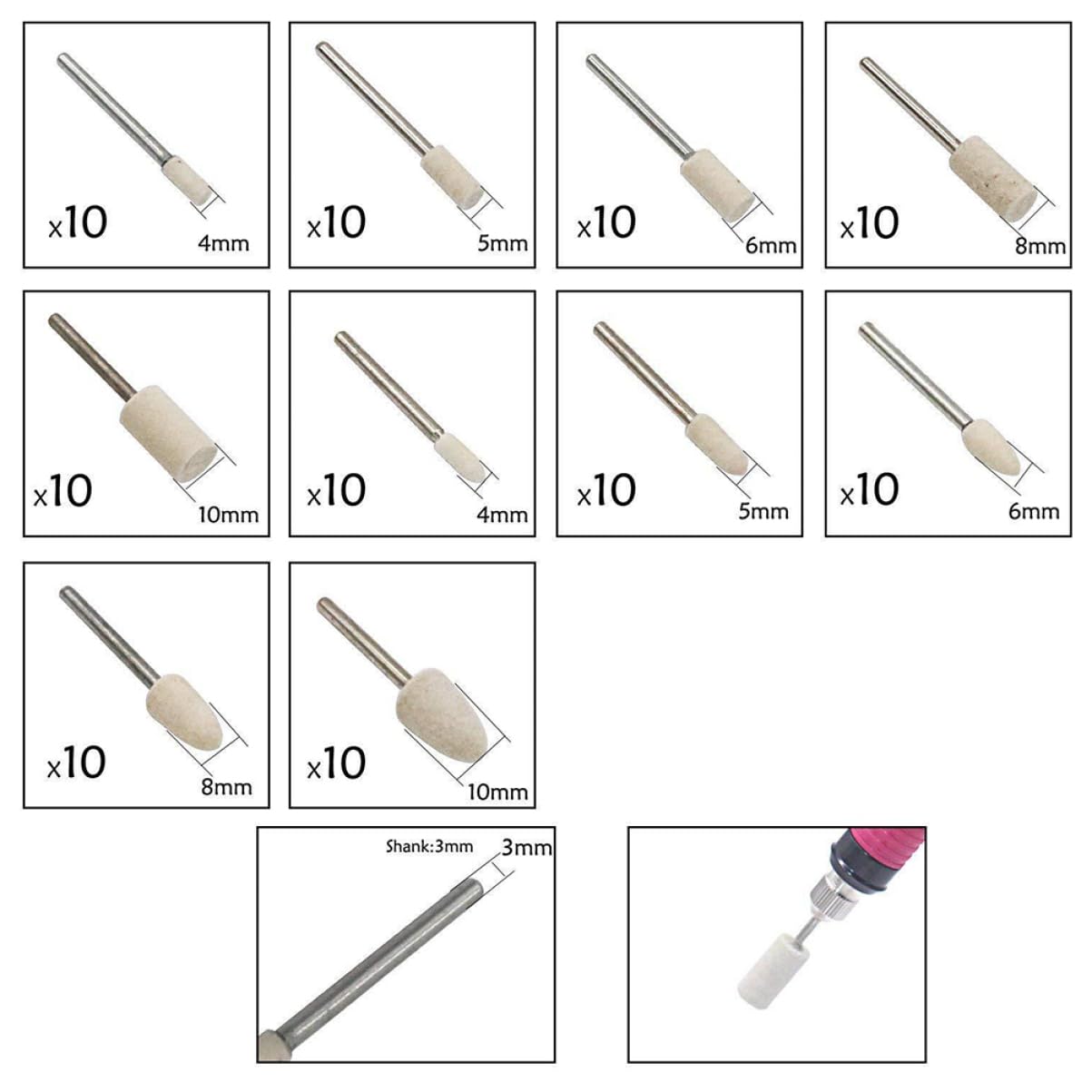 Cabilock Punti di Lucidatura in Lana per Utensili Rotanti Set da 100 Pezzi, Ruota per Lucidatura in Lana per Oggetti in Vetro e Gioielli Colore Casuale