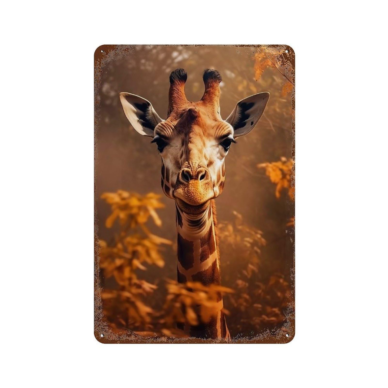 Vintage Rust Metal Sign Close Up Giraffe 11.8"x7.9", Old School Wall Decor for Garage, Bar And Workshop Decor