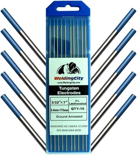 WeldingCity Varilla de electrodo de tungsteno de soldadura TIG de alta calidad, 2,0% lantanado (AWSEW-La20 azul) 332" x 7"  10 piezas