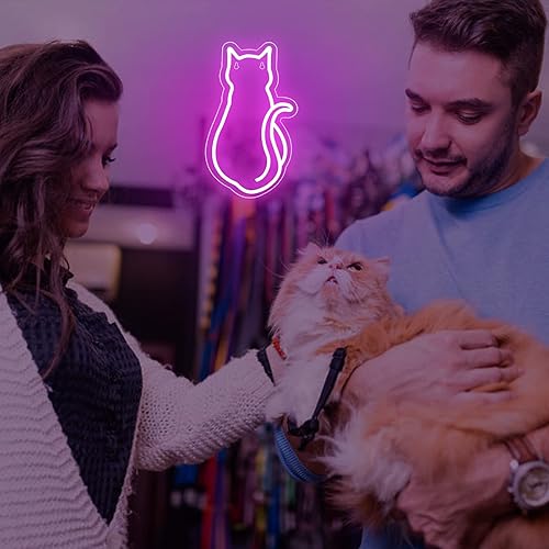Miniatura 6 de Rialnach Letrero de neón de gato para decoración de pared letrero LED de animales para mascotas para dormitorio luces de neón de gato rosa para