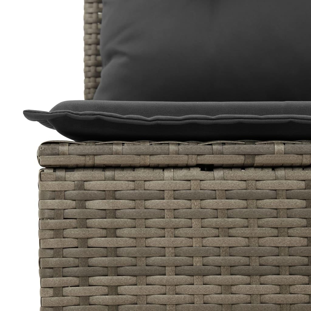 Set da 14 pezzi in polyrattan grigio con cuscini, divano da giardino modulare con ripiani pieghevoli e tavolo in legno di acacia, rivestimenti sfoderabili e lavabili