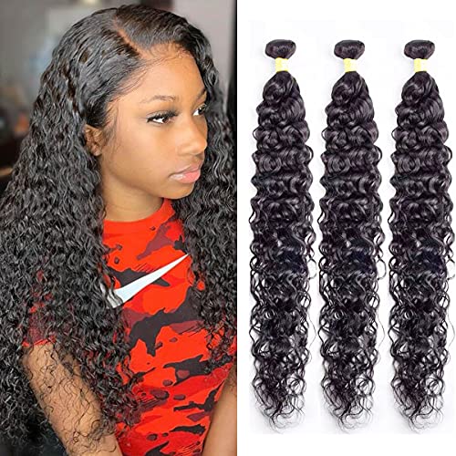 Eiazalin Water Wave Human Hair 3 Bundles (18"16"14") 10A Brazilian Human Hair Wet and Wavy Bundles 100% Unprocessed Virgin Human Hair Extensions Natural Black Color
