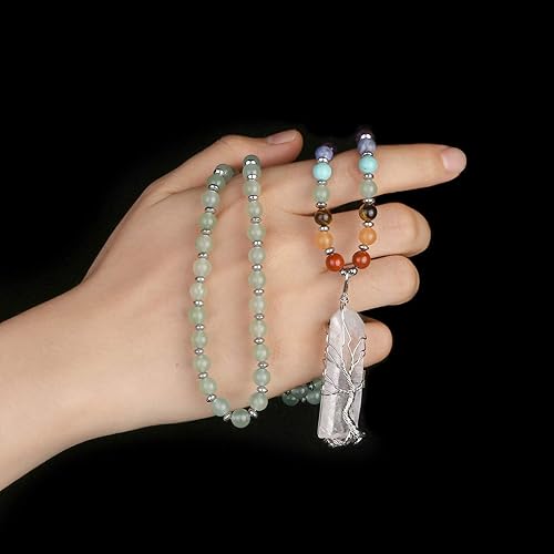 Miniatura 3 de Jovivi Collar de cristales curativos naturales de 7 chakras envueltos en alambre con piedra de cuarzo transparente, curación puntiaguda, equilibrio