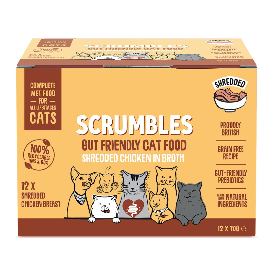 Scrumbles Shredded Chicken Wet Cat Food in Broth 12 x 70g Tin - Complete & Grain-Free