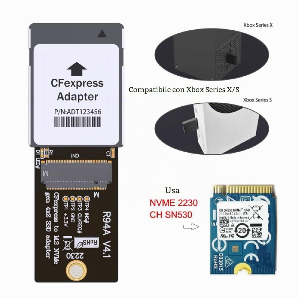 cablecc Adattatore SSD CFE da CF-Express a NVMe 2230 M.2 M-Key CH SN530 di tipo B per scheda di memoria di espansione Xbox Series X&S PCIe4.0
