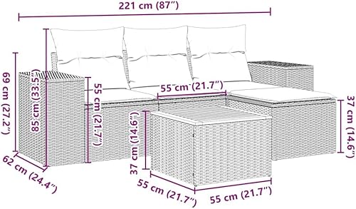 Miniatura 2 de 5 Piece Modular Garden Sofa Set in Black and Cream White, Modern Outdoor Furniture with Smart Poly Rattan Finish and Solid Acacia Wood, Flexible