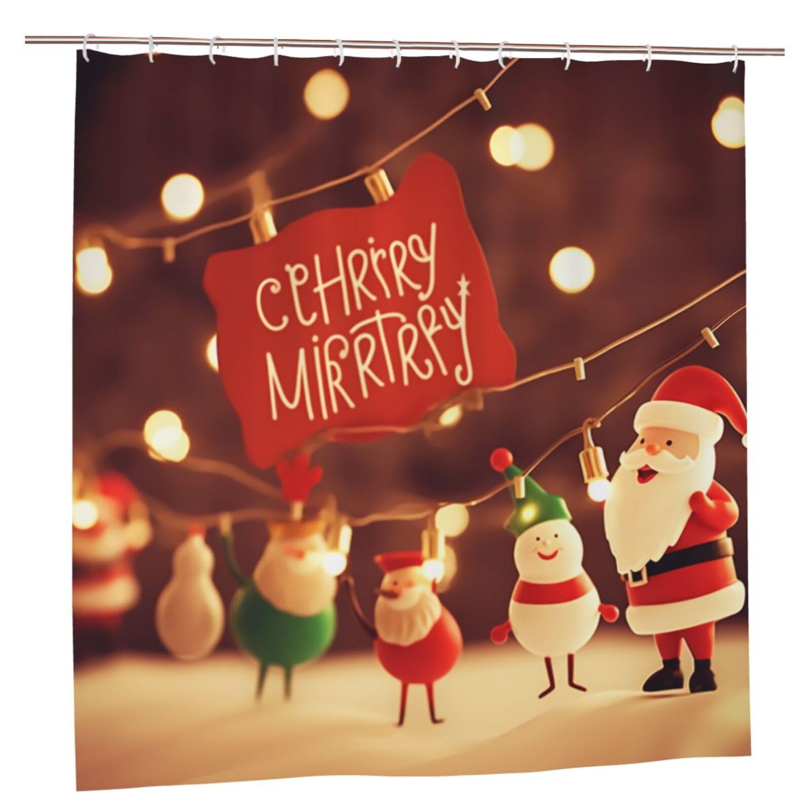 BWWHCCTI Merry Christmas cartoon Printed Shower Curtain With 12 Plastic Hooks Opaque Quick Drying Waterproof Shower Curtains Sets For Bathroom 183x183 CM