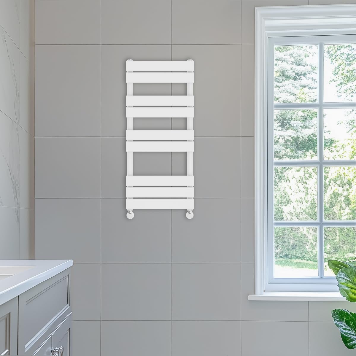 NRG 1000 x 450mm Designer Flat Panel Heated Towel Rail Radiator Gloss White