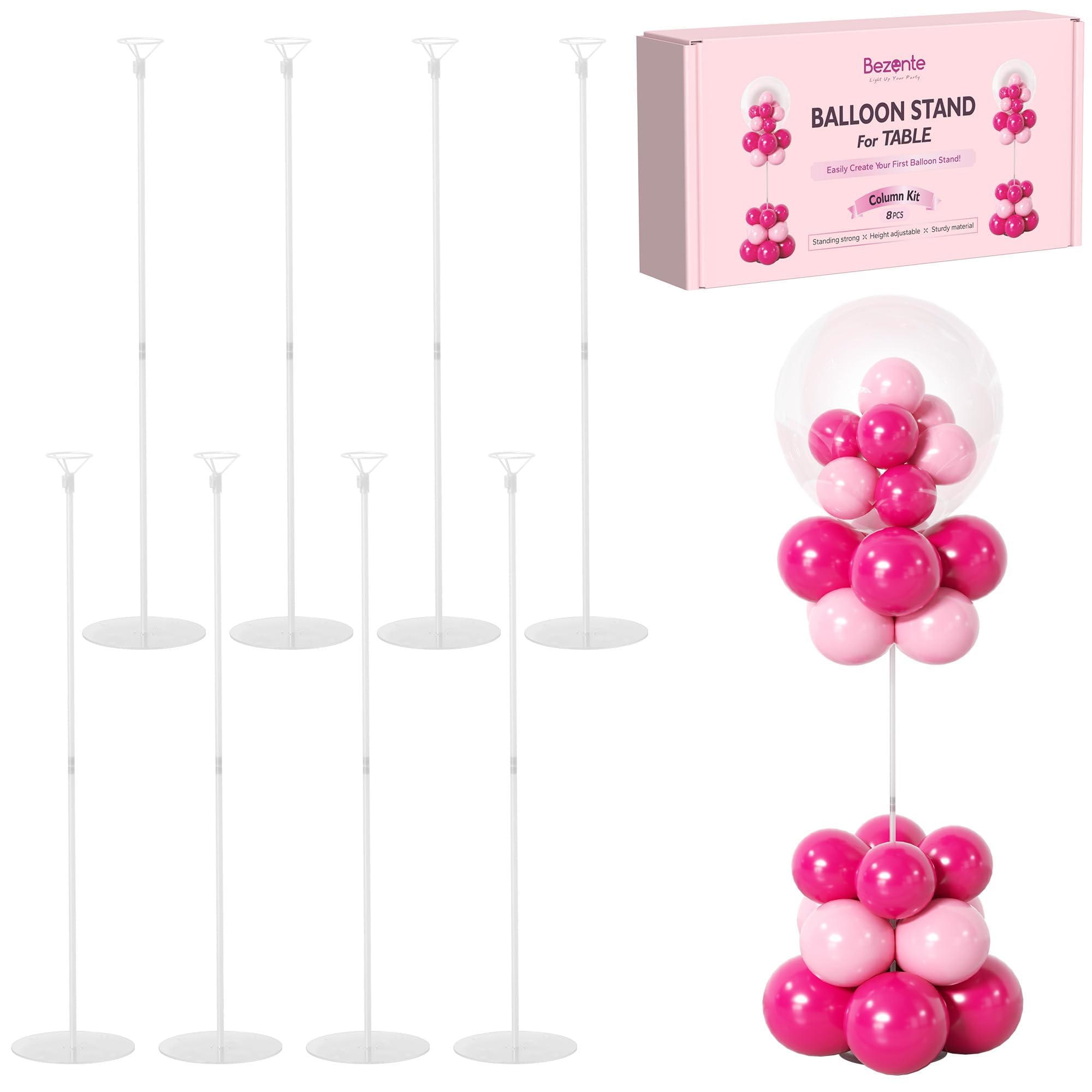 Bezente 8PCS Balloon Stand Kits, Tabletop Balloon Sticks Holder with Base for Table Desktop Centerpiece Party Decoration, Reusable Balloon Column Stand kit for Birthday,Wedding,Baby Shower, Anniversar
