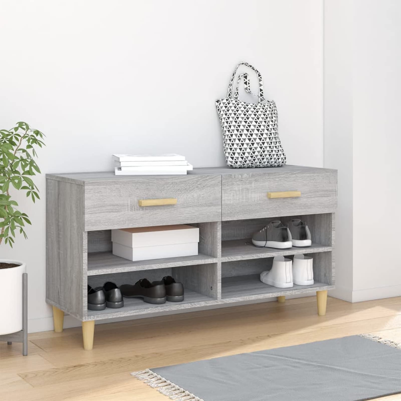 Homgoday Scarpiera Grigio Sonoma 102x35x55 cm in Legno Multistrato, Arredo, Scaffale Portascarpe Organizzatore per Scarpe Stoccaggio Salva Spazio per Corridoio