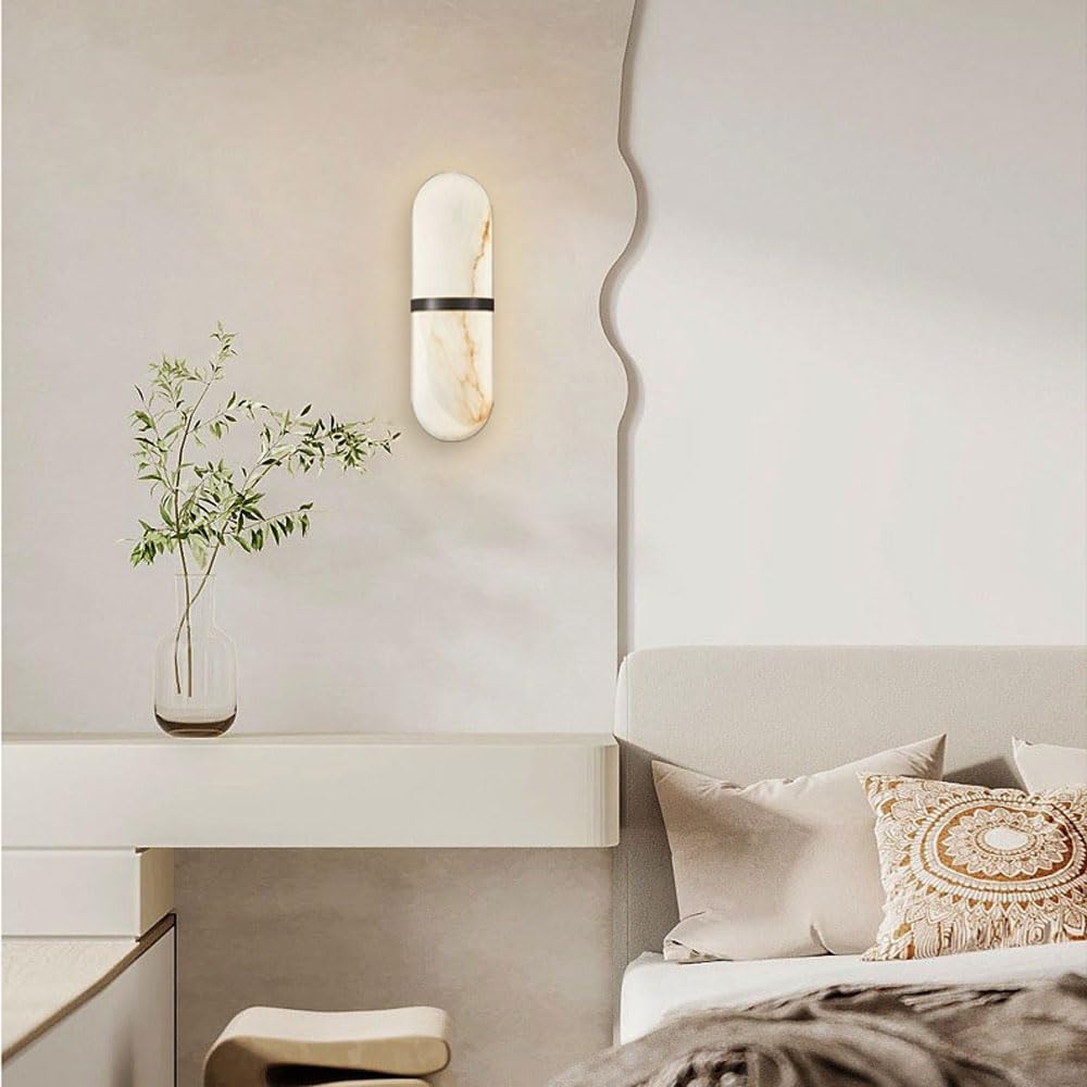 Lampada da parete moderna in stile industriale, lampada 15,7 pollici, applique in marmo con collegamento a filo rigido, apparecchi di illuminazione decorativa