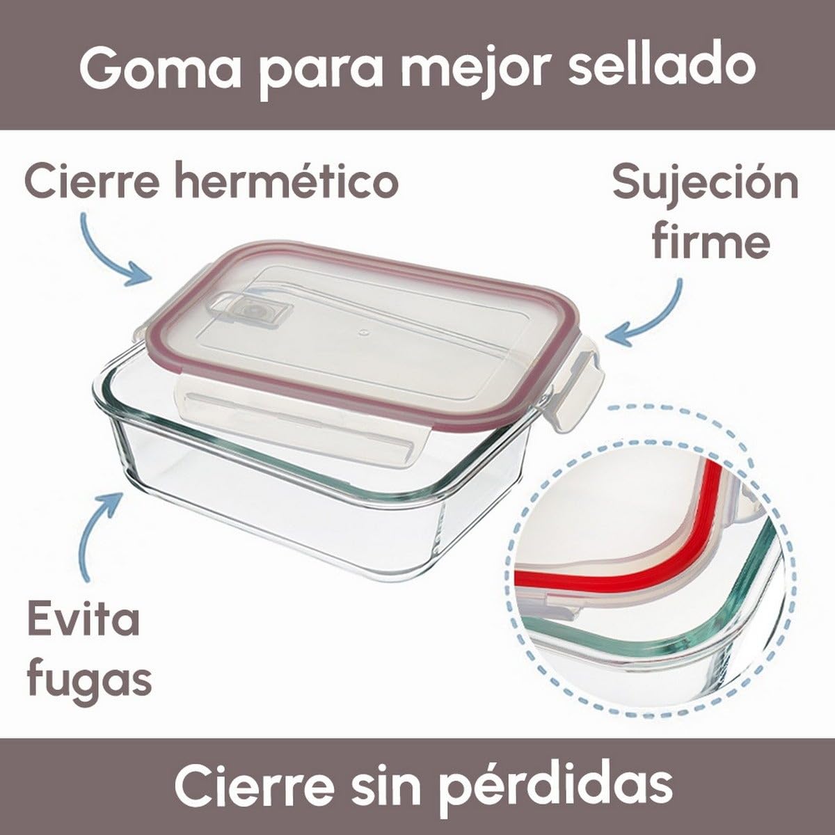 Set 12 tapers rectangulares de cristal borosilicato de 1100 ml | Con válvula de ventilación y libres de BPA. Herméticos y súper resistentes al horno, microondas o congelación.