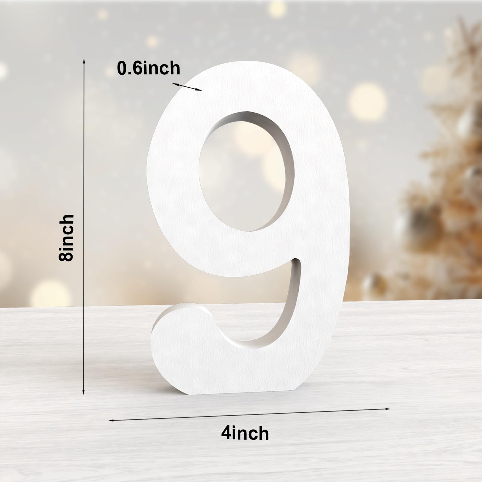 Aruatu 8 Inch White Wood Numbers Unfinished Wood Number for Wall Decor Decorative Standing Numbers Large Letters for wall Decoration for Craft Home Party Projects (9) - Image 2