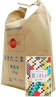 あきたこまち 無洗米 5kg 秋田県産 古代米お試し袋付き 令和7年産【水菜土農園】