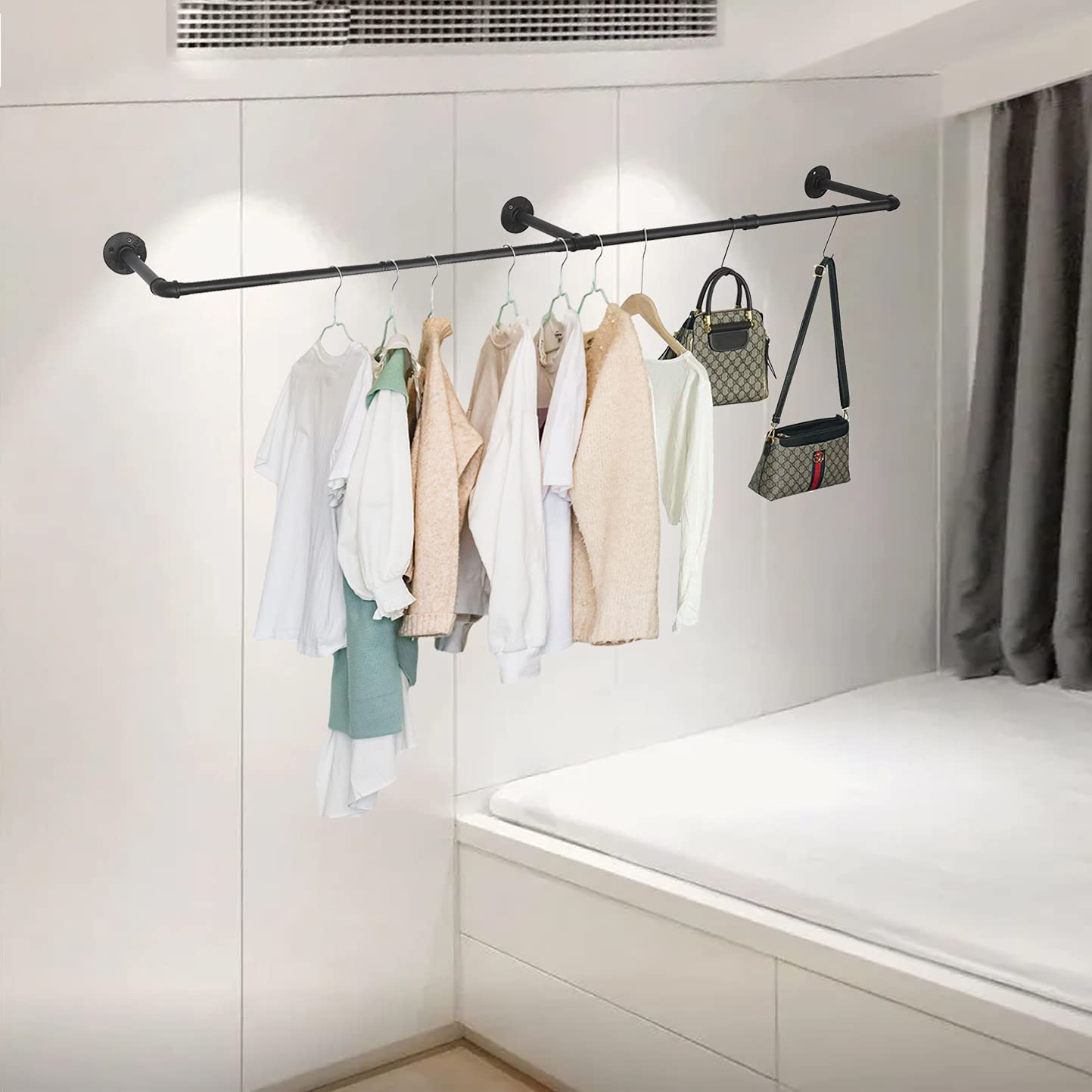 Buy Industrial Pipe Clothes Rack with 3 Sshaped Hooks, 183cmL Wall