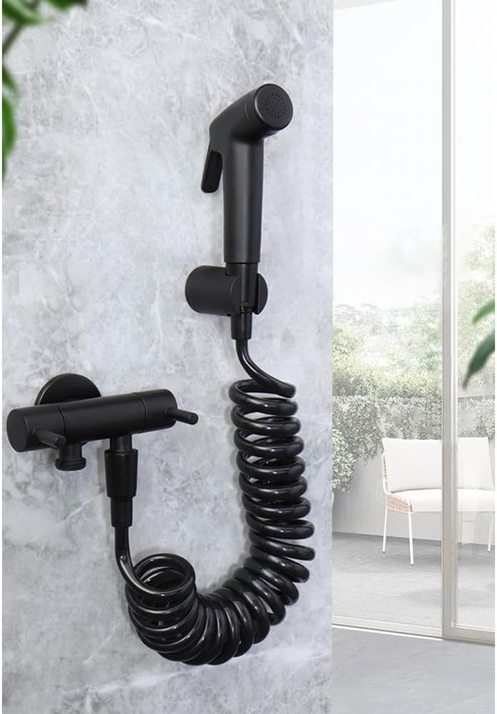 Toilet Sprayer Set Spray Water Bathroom Handheld Bidet Sprayer Toilet Shower Double Outlet Angle Valve Accessories,With PVC Hose,As shown in the figure