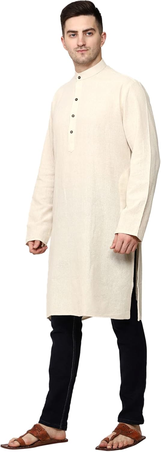 Men Handmade Cotton Round Neck Kurta Top Only Party Fashion Regular Ethinic Wear Indian Dress - Image 3