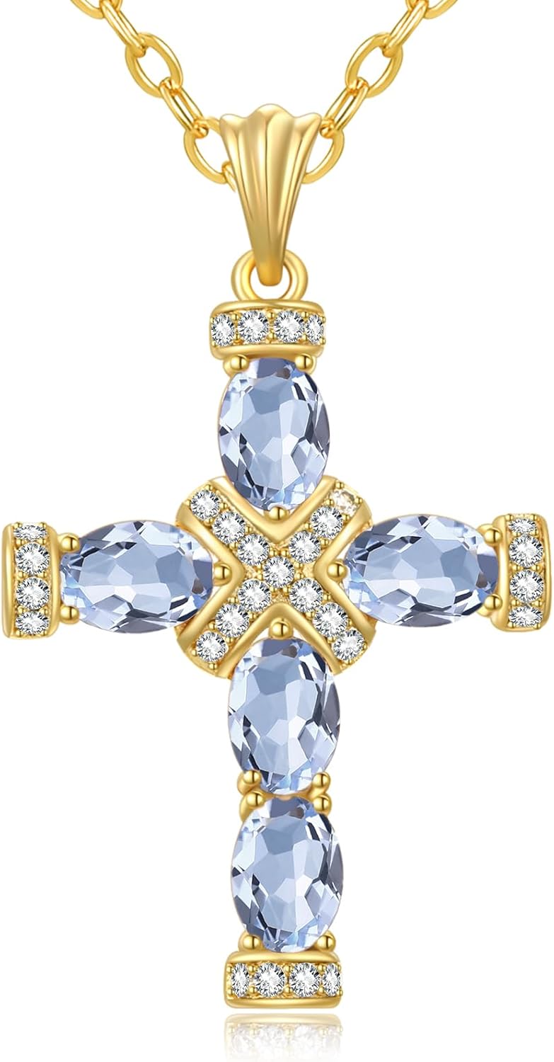Cross Birthstone Necklace for Women 14K Gold Anniversary Birthday Gifts First Communion Jewelry Confirmation Gifts You Are My Faith
