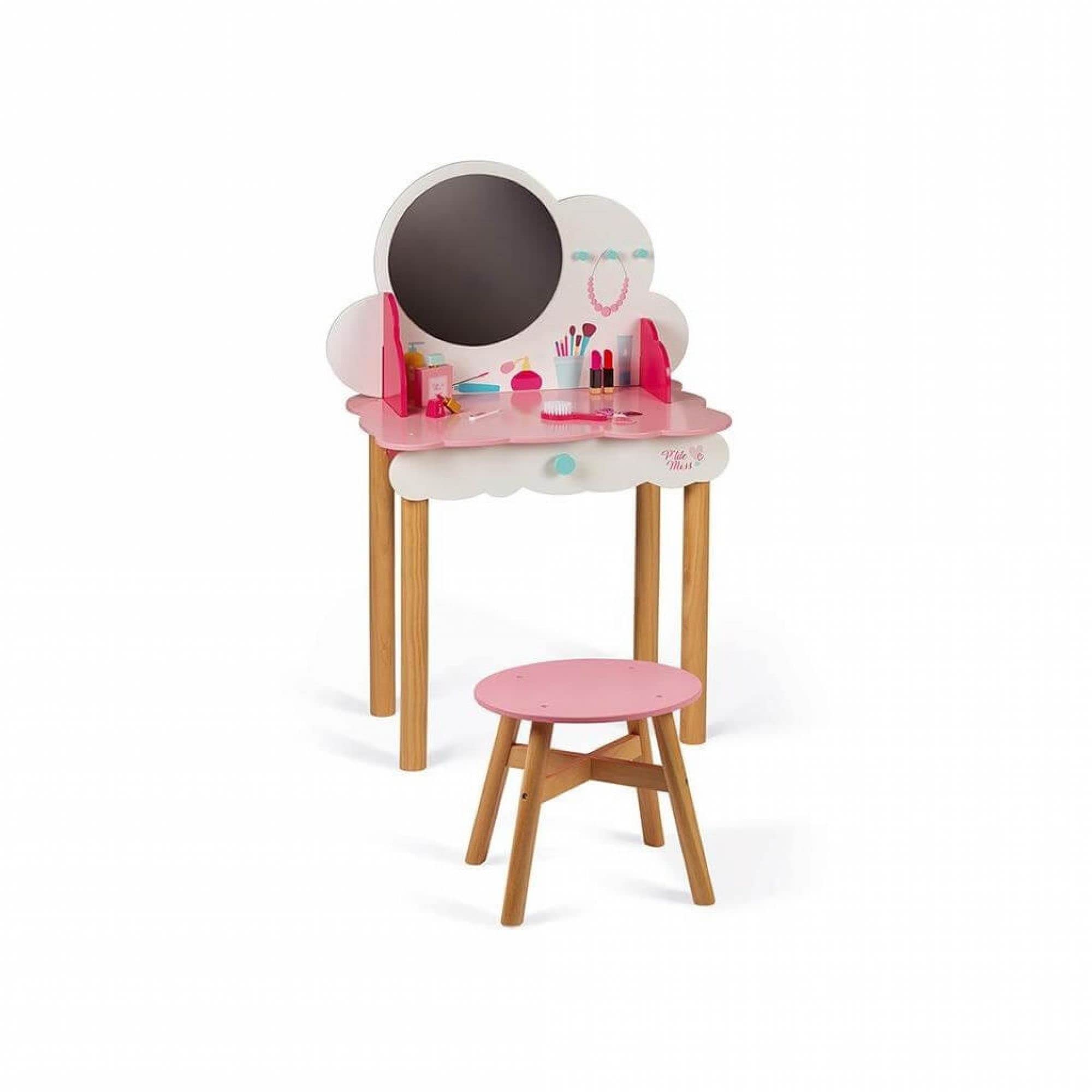 Janod - Toelettatura per Bambini in Legno P'tite Miss - 10 Accessori Inclusi - Imitazione e Sviluppo - A Partire dai 3 Anni, J06553, Rosa e Bianco